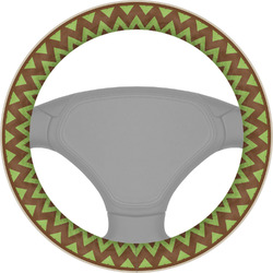 Green & Brown Toile & Chevron Steering Wheel Cover