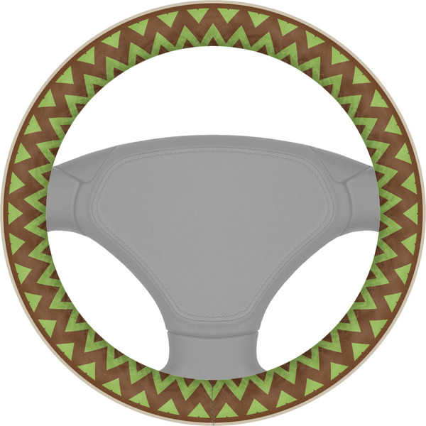 Custom Green & Brown Toile & Chevron Steering Wheel Cover