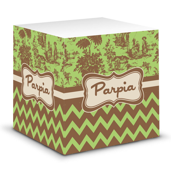 Custom Green & Brown Toile & Chevron Sticky Note Cube (Personalized)