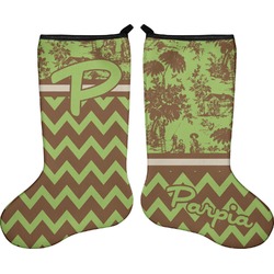 Green & Brown Toile & Chevron Holiday Stocking - Double-Sided - Neoprene (Personalized)