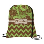 Green & Brown Toile & Chevron Drawstring Backpack (Personalized)