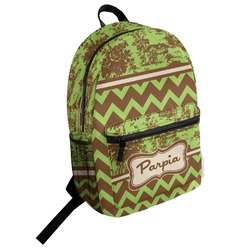 Green & Brown Toile & Chevron Student Backpack (Personalized)