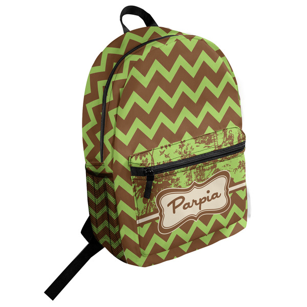 Custom Green & Brown Toile & Chevron Student Backpack (Personalized)