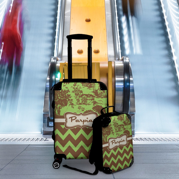 Green & Brown Toile & Chevron Suitcase Set 4 - IN CONTEXT