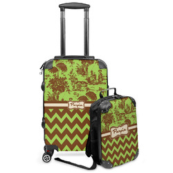 Green & Brown Toile & Chevron Kids 2-Piece Luggage Set - Suitcase & Backpack (Personalized)