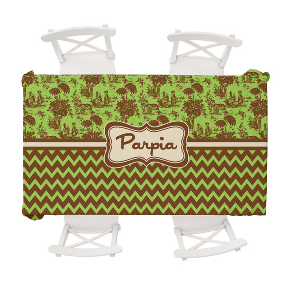 Custom Green & Brown Toile & Chevron Tablecloth - 58"x102" (Personalized)