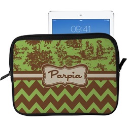 Green & Brown Toile & Chevron Tablet Case / Sleeve - Large (Personalized)