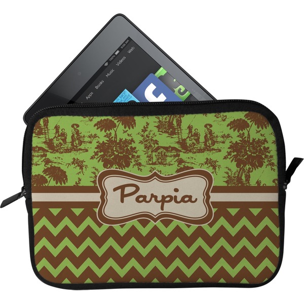 Custom Green & Brown Toile & Chevron Tablet Case / Sleeve - Small (Personalized)
