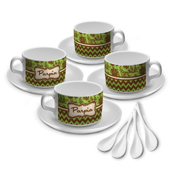 Green & Brown Toile & Chevron Tea Cup - Set of 4 (Personalized)