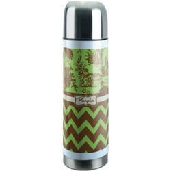 Green & Brown Toile & Chevron Stainless Steel Thermos (Personalized)