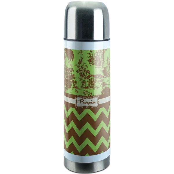 Custom Green & Brown Toile & Chevron Stainless Steel Thermos (Personalized)