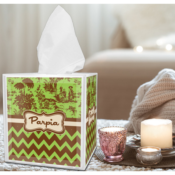 Green & Brown Toile & Chevron Tissue Box - LIFESTYLE