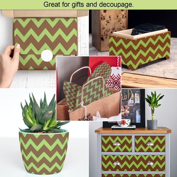 Green & Brown Toile & Chevron Tissue Paper - In Use Collage