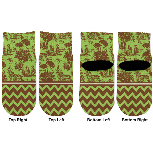 Green & Brown Toile & Chevron Toddler Ankle Socks - Double Pair - Front and Back - Apvl