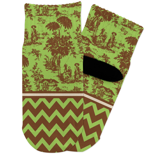 Custom Green & Brown Toile & Chevron Toddler Ankle Socks
