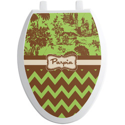 Green & Brown Toile & Chevron Toilet Seat Decal - Elongated (Personalized)