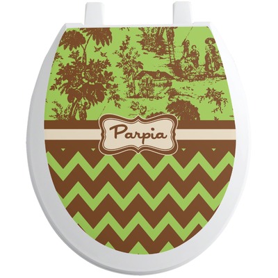 Green & Brown Toile & Chevron Toilet Seat Decal (Personalized)