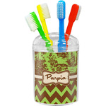 Green & Brown Toile & Chevron Toothbrush Holder (Personalized)