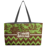 Green & Brown Toile & Chevron Beach Totes Bag - w/ Black Handles (Personalized)