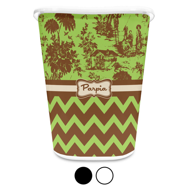 Green & Brown Toile & Chevron Custom Waste Basket