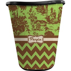 Green & Brown Toile & Chevron Waste Basket - Double Sided (Black) (Personalized)