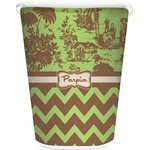 Green & Brown Toile & Chevron Waste Basket - Single Sided (White) (Personalized)