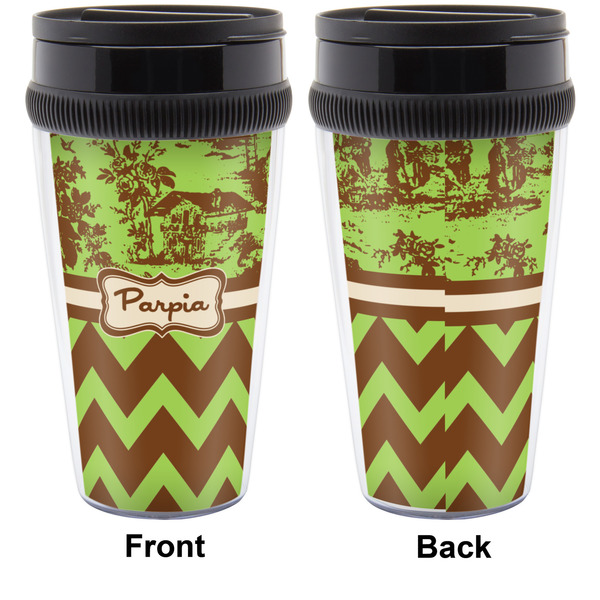 Green & Brown Toile & Chevron Travel Mug Approval (Personalized)