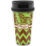 Green & Brown Toile & Chevron Acrylic Travel Mug without Handle (Personalized)