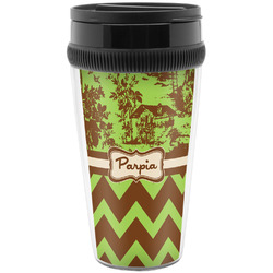 Green & Brown Toile & Chevron Acrylic Travel Mug without Handle (Personalized)