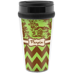 Green & Brown Toile & Chevron Acrylic Travel Mug without Handle (Personalized)