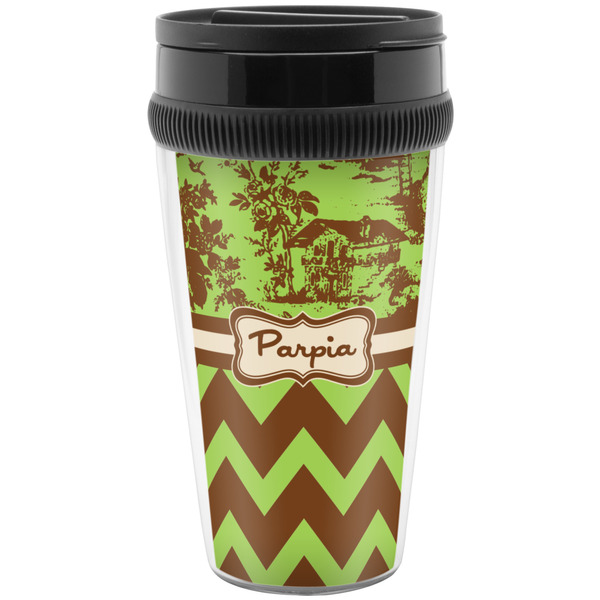 Green & Brown Toile & Chevron Travel Mug (Personalized)