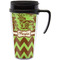 Green & Brown Toile & Chevron Acrylic Travel Mug with Handle (Personalized)