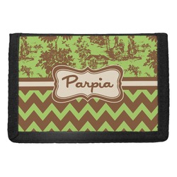 Green & Brown Toile & Chevron Trifold Wallet (Personalized)