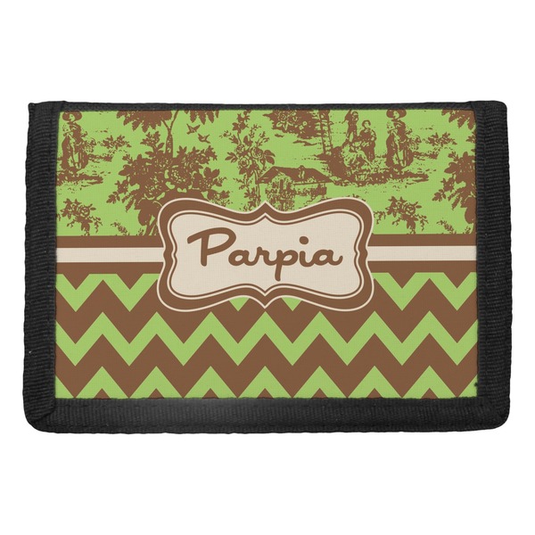 Custom Green & Brown Toile & Chevron Trifold Wallet (Personalized)