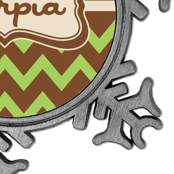 Green & Brown Toile & Chevron Vintage Snowflake - Detail