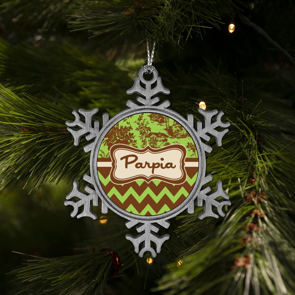 Green & Brown Toile & Chevron Vintage Snowflake - (LIFESTYLE)