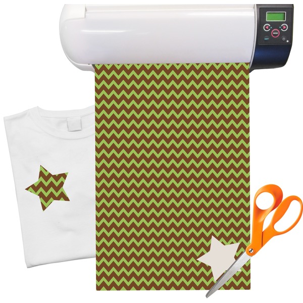 Custom Green & Brown Toile & Chevron Heat Transfer Vinyl Sheet (12"x18")