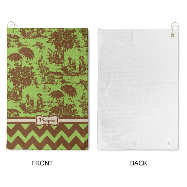 Green & Brown Toile & Chevron Waffle Weave Golf Towel - Approval