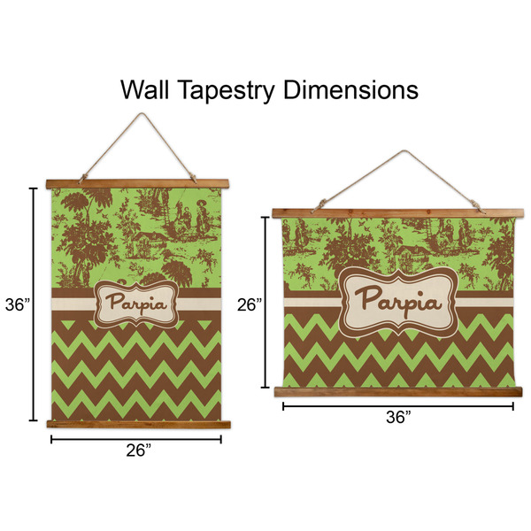 Green & Brown Toile & Chevron Wall Hanging Tapestries - Parent/Sizing