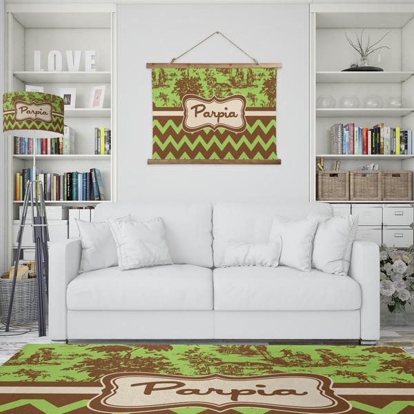 Green & Brown Toile & Chevron Wall Hanging Tapestry - IN CONTEXT