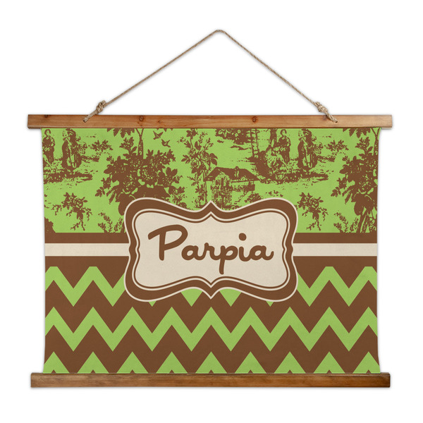 Custom Green & Brown Toile & Chevron Wall Hanging Tapestry - Wide (Personalized)