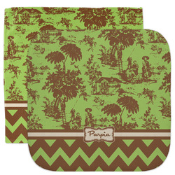 Green & Brown Toile & Chevron Facecloth / Wash Cloth (Personalized)