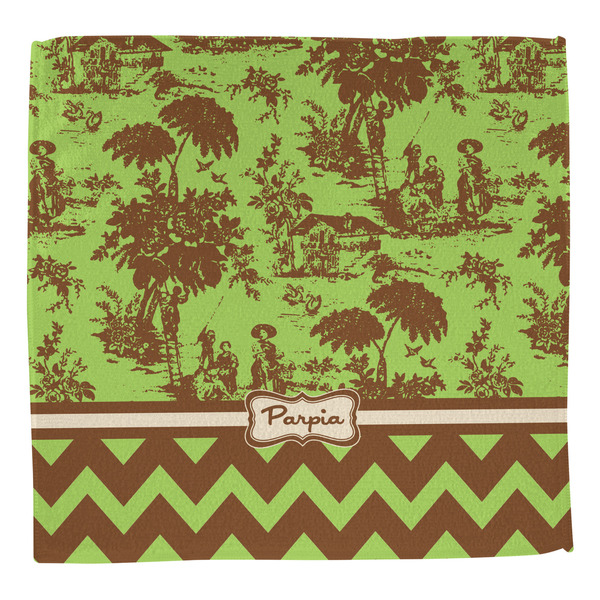 Green & Brown Toile & Chevron Washcloth - Front - No Soap