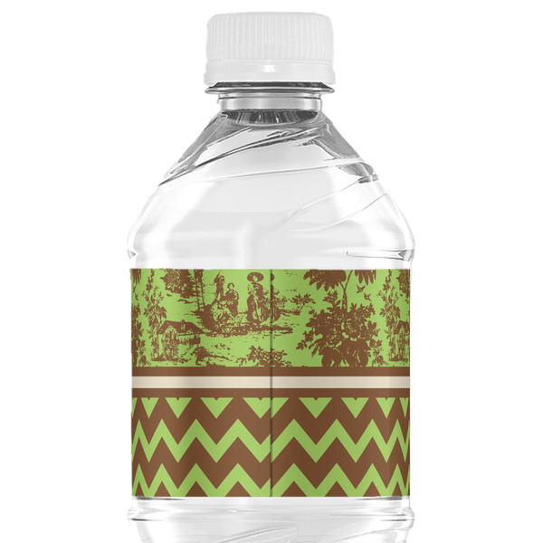 Green & Brown Toile & Chevron Water Bottle Label - Back View