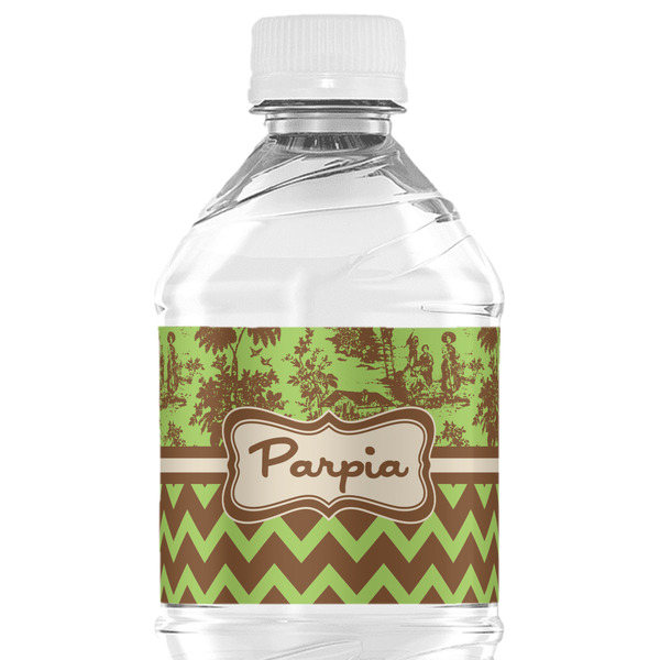 Custom Green & Brown Toile & Chevron Water Bottle Labels - Custom Sized (Personalized)