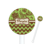 Green & Brown Toile & Chevron 5.5" Round Plastic Stir Sticks - White - Single Sided (Personalized)