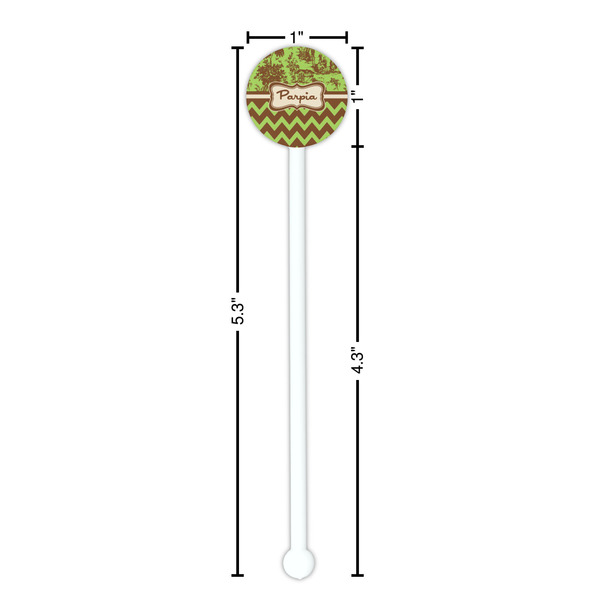 Green & Brown Toile & Chevron White Plastic 5.5" Stir Stick - Round - Dimensions