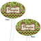 Green & Brown Toile & Chevron White Plastic 7" Stir Stick - Double Sided - Oval - Front & Back