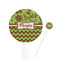 Green & Brown Toile & Chevron White Plastic 7" Stir Stick - Round - Closeup
