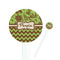 Green & Brown Toile & Chevron 7" Round Plastic Stir Sticks - White - Single Sided (Personalized)